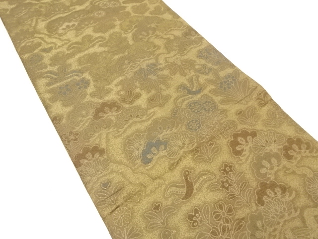 JAPANESE KIMONO / ANTIQUE MARU OBI / SILK / WOVEN FLOWER & BIRD